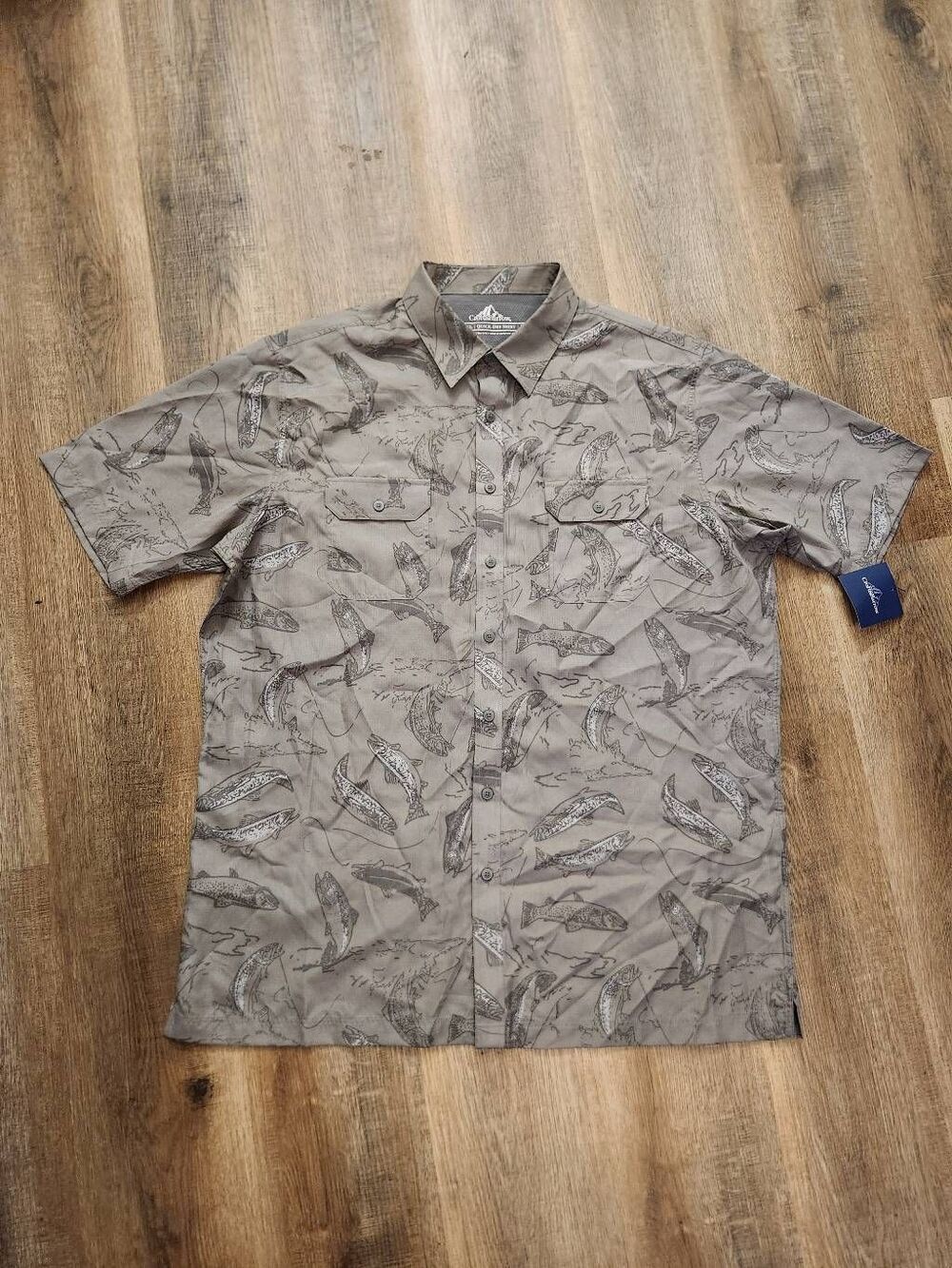 NWT Croft & Barrow Quick-Dry shirt Men's XL TALL Multi grey Trout AOP vented